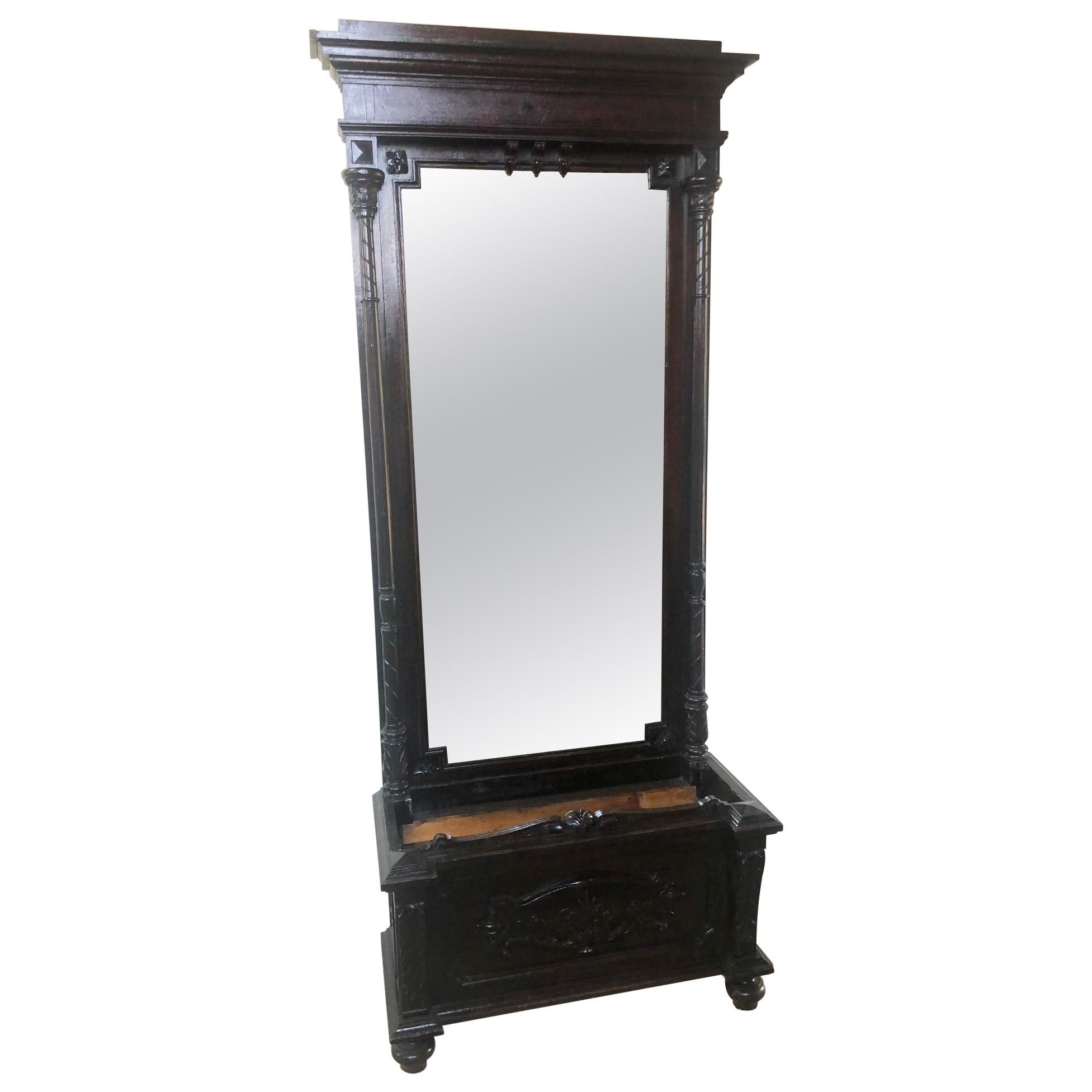 Rare Italian Furniture  Ebonized, with Original Mirror and Carvings For Sale