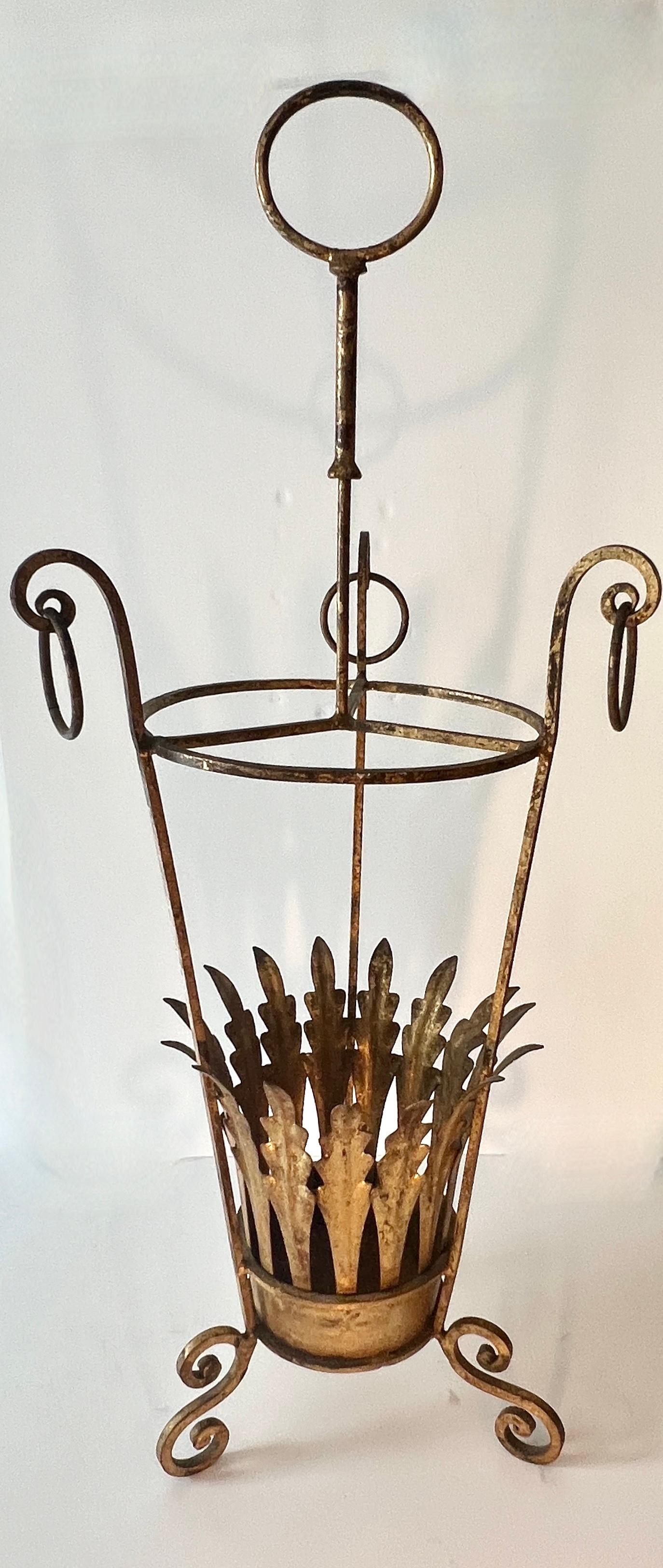 Mid-Century Modern Rare Italian Gilt Metal Umbrella Stand For Sale