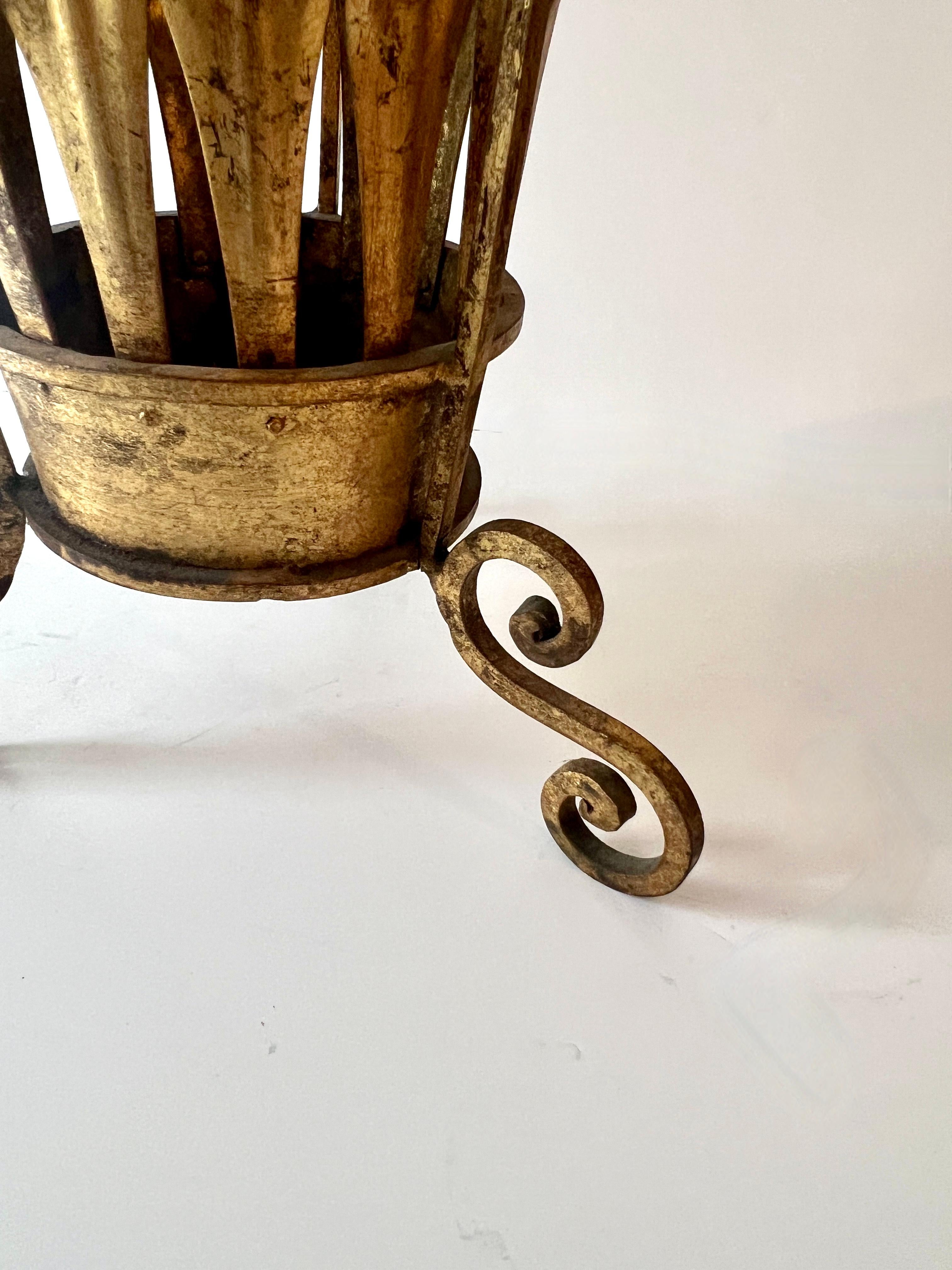 Hand-Crafted Rare Italian Gilt Metal Umbrella Stand For Sale