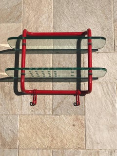 Rare Italian Glass and Tubular Metal Memphis Era Petit Wall Shelf