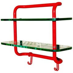 Rare Italian Glass and Tubular Metal Memphis Era Petit Wall Shelf