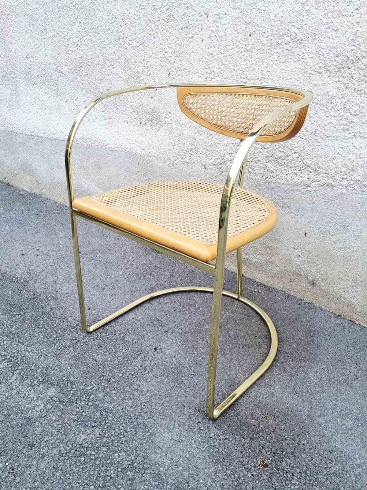 Rare fauteuil italien en métal doré et osier par Zevi, Italie années 80 en vente 4