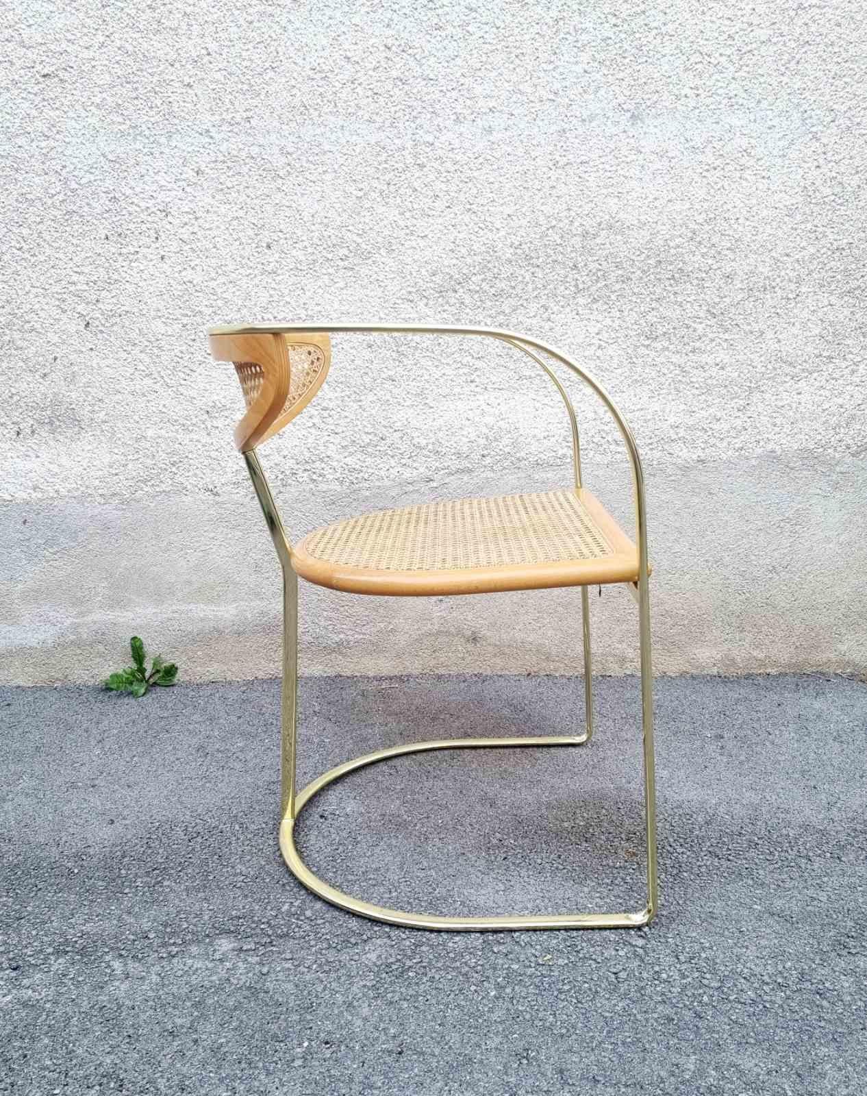 Rare fauteuil italien en métal doré et osier par Zevi, Italie années 80 en vente 5