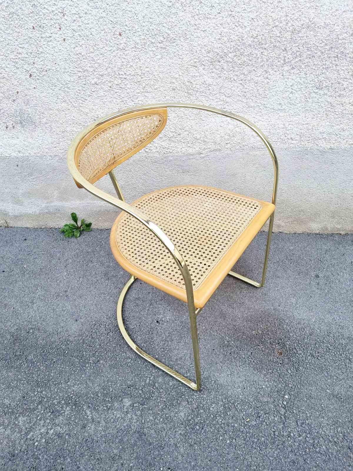 Rare fauteuil italien en métal doré et osier par Zevi, Italie années 80 en vente 7