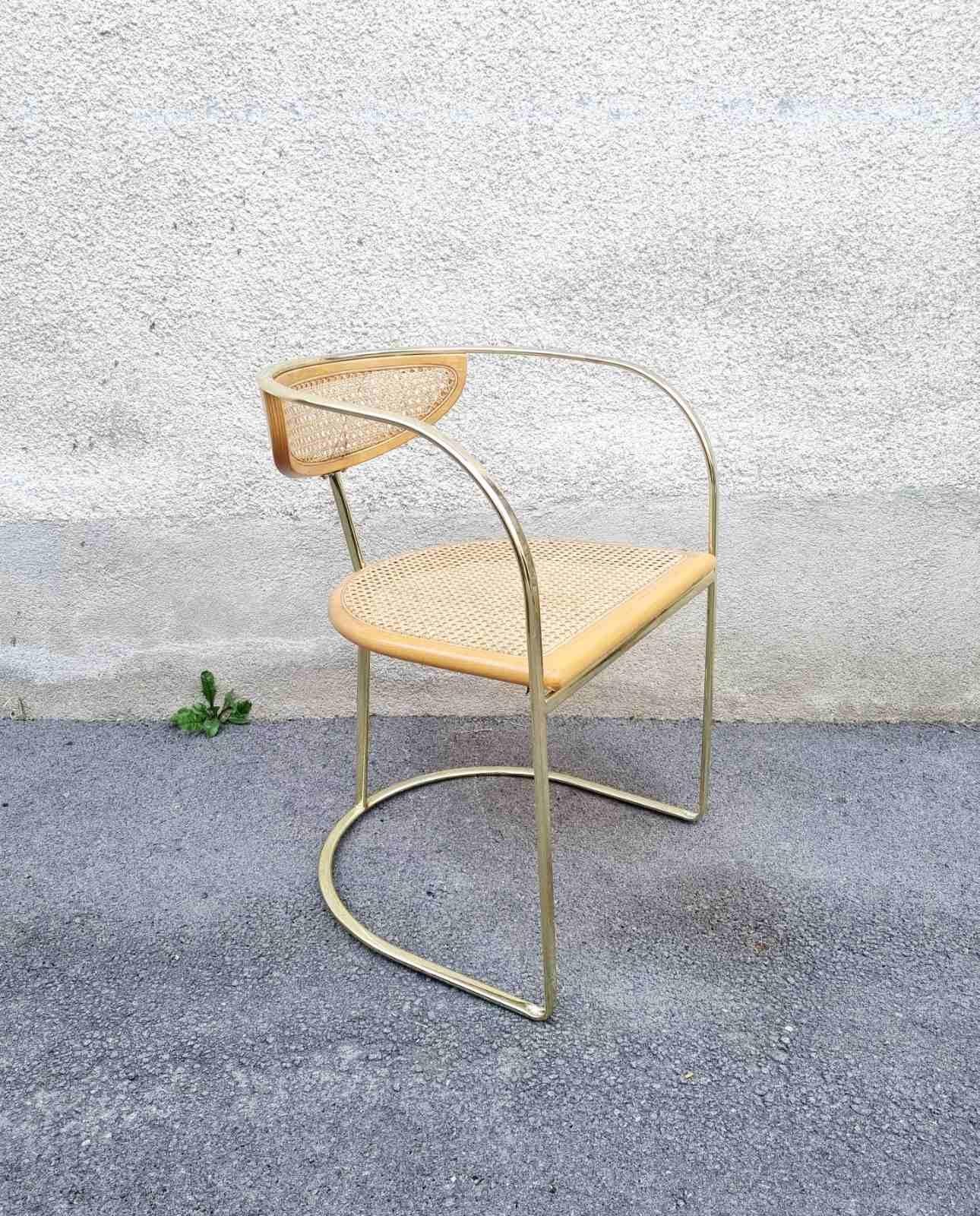 Rare fauteuil italien en métal doré et osier par Zevi, Italie années 80 en vente 8