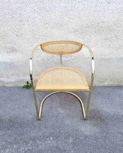 Raro sillón italiano de metal dorado y mimbre de Zevi, Italia años 80