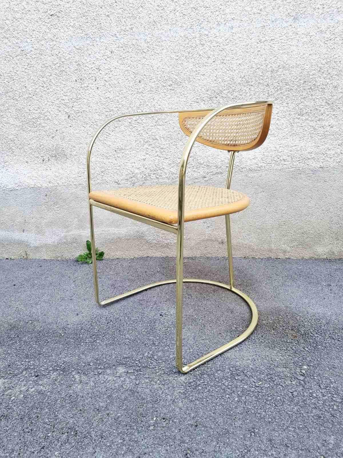 Rare fauteuil italien en métal doré et osier par Zevi, Italie années 80 Bon état - En vente à Lucija, SI