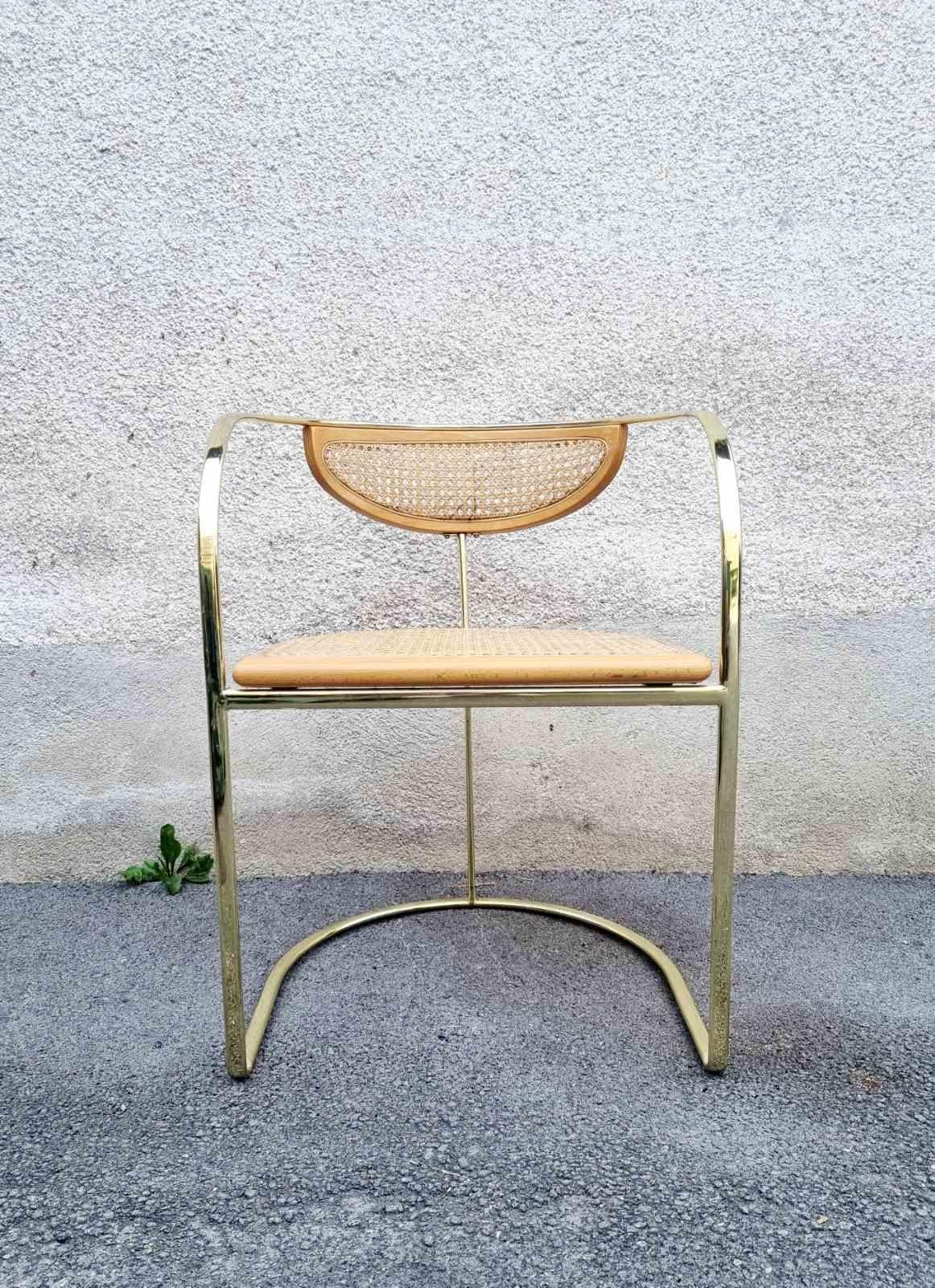 Fin du 20e siècle Rare fauteuil italien en métal doré et osier par Zevi, Italie années 80 en vente