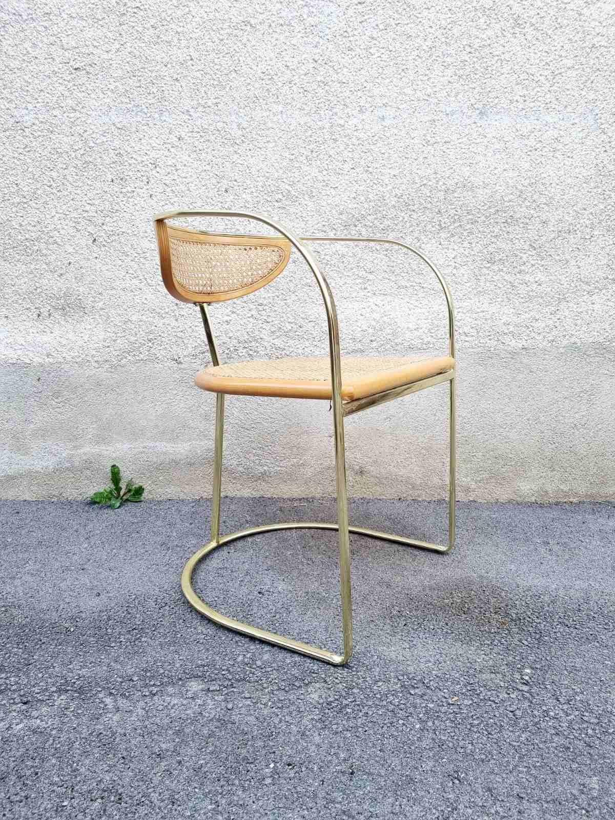 Rare fauteuil italien en métal doré et osier par Zevi, Italie années 80 en vente 1