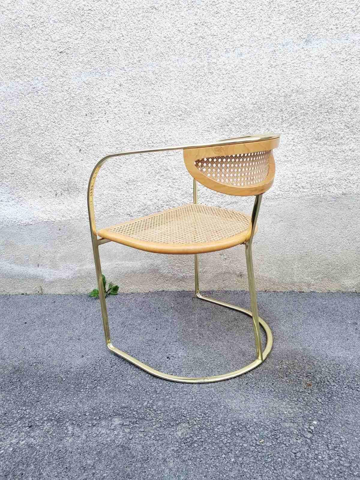 Rare fauteuil italien en métal doré et osier par Zevi, Italie années 80 en vente 3