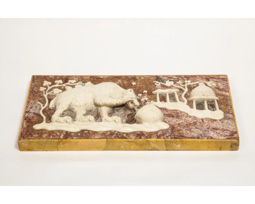 Rare Italian Grand Tour Marble Frieze Panel of a Bear Eating Honey 9