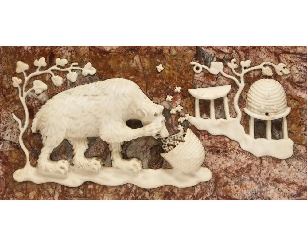 Rare Italian Grand Tour Marble Frieze Panel of a Bear Eating Honey In Good Condition In New York, NY