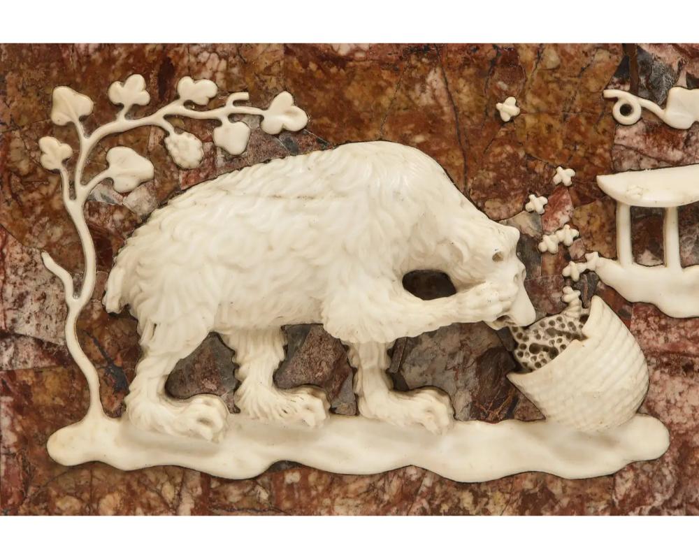 Carrara Marble Rare Italian Grand Tour Marble Frieze Panel of a Bear Eating Honey