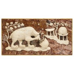 Rare Italian Grand Tour Marble Frieze Panel of a Bear Eating Honey