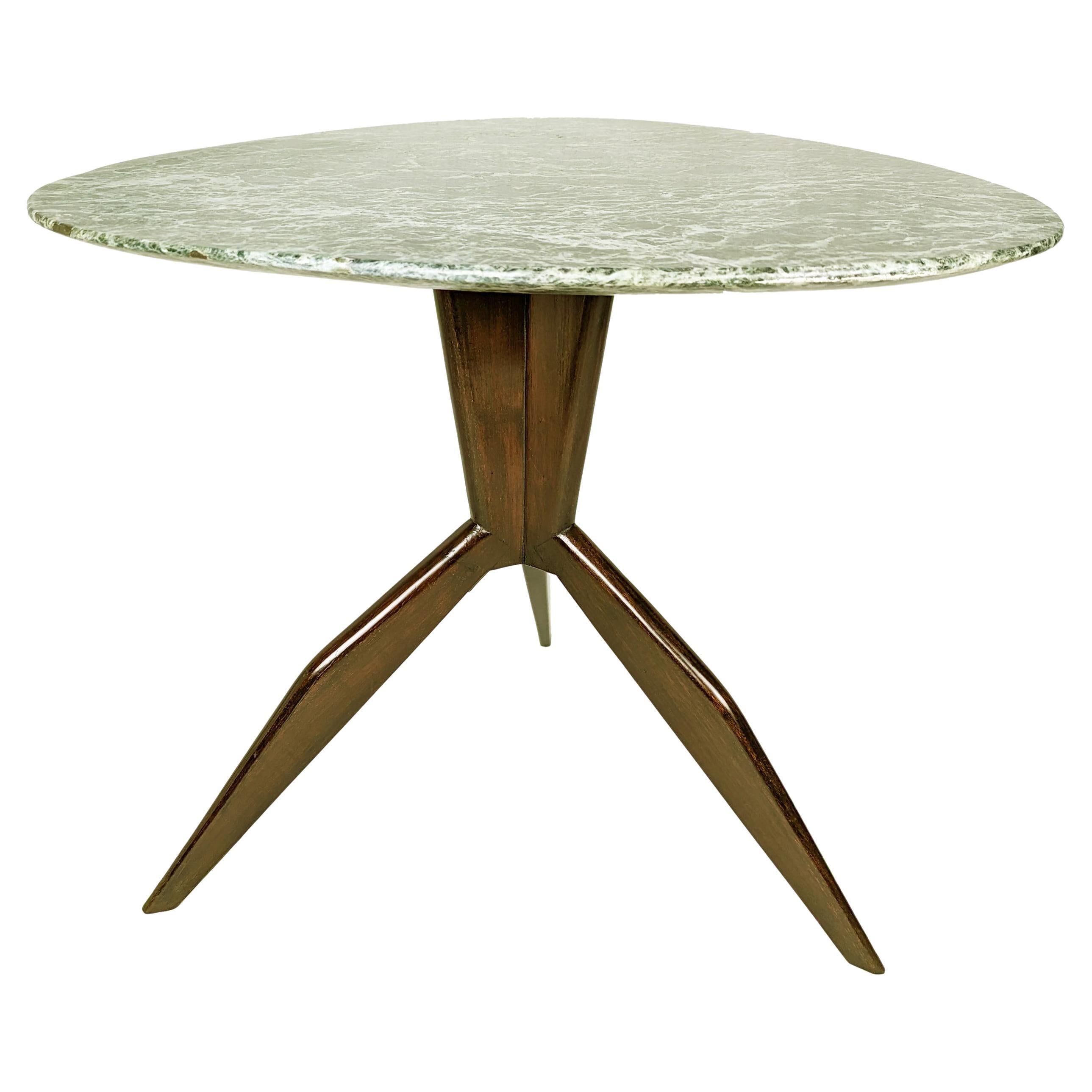 Rare Italian Green "verde alpi" marble and wood 1950s side table by P. Lanzani