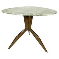 Rare Italian Green "verde alpi" marble and wood 1950s side table by P. Lanzani