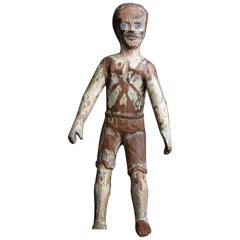 Rare Italian Hand Carved Folk Art Santos Doll, circa 1840