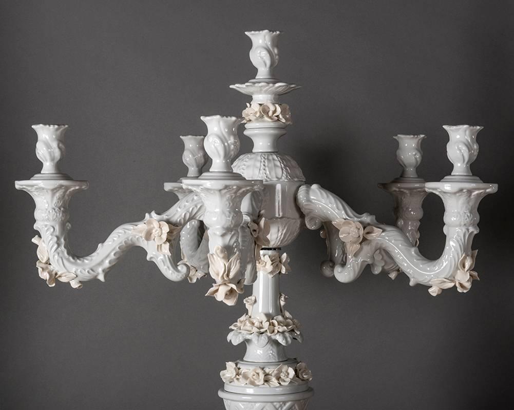 Handcrafted White Porcelain Neoclassical Italian Candlesticks, 1950s 6