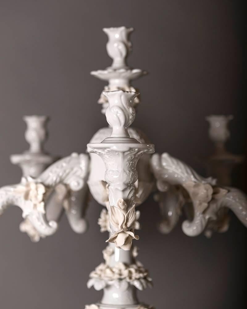 Handcrafted White Porcelain Neoclassical Italian Candlesticks, 1950s 9
