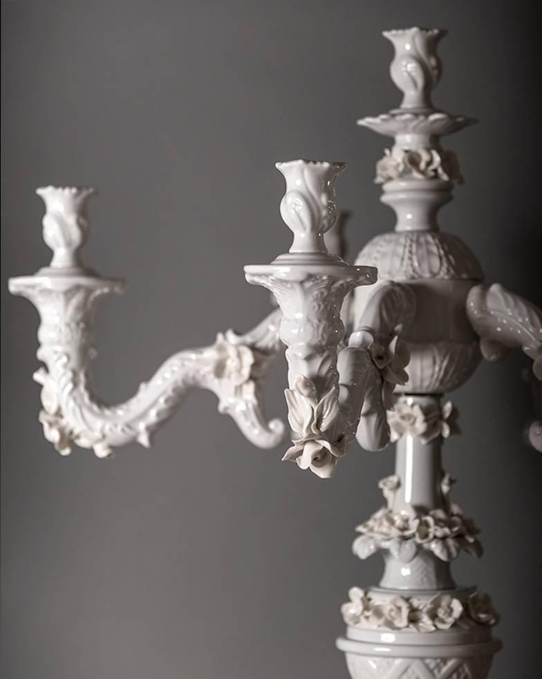 Handcrafted White Porcelain Neoclassical Italian Candlesticks, 1950s 10