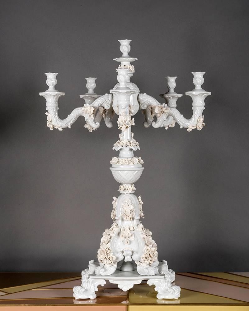 20th Century Handcrafted White Porcelain Neoclassical Italian Candlesticks, 1950s