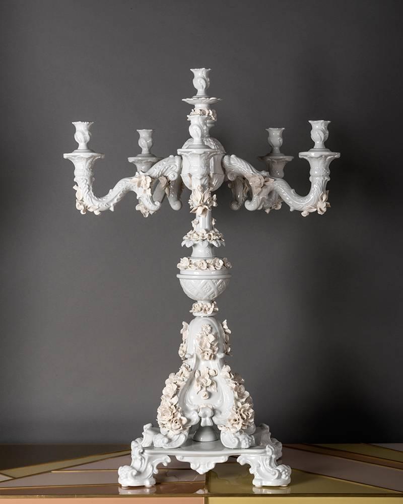 Handcrafted White Porcelain Neoclassical Italian Candlesticks, 1950s 1