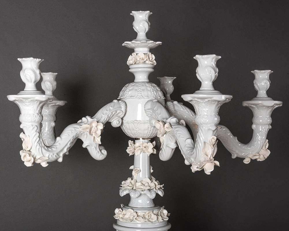 Handcrafted White Porcelain Neoclassical Italian Candlesticks, 1950s 5