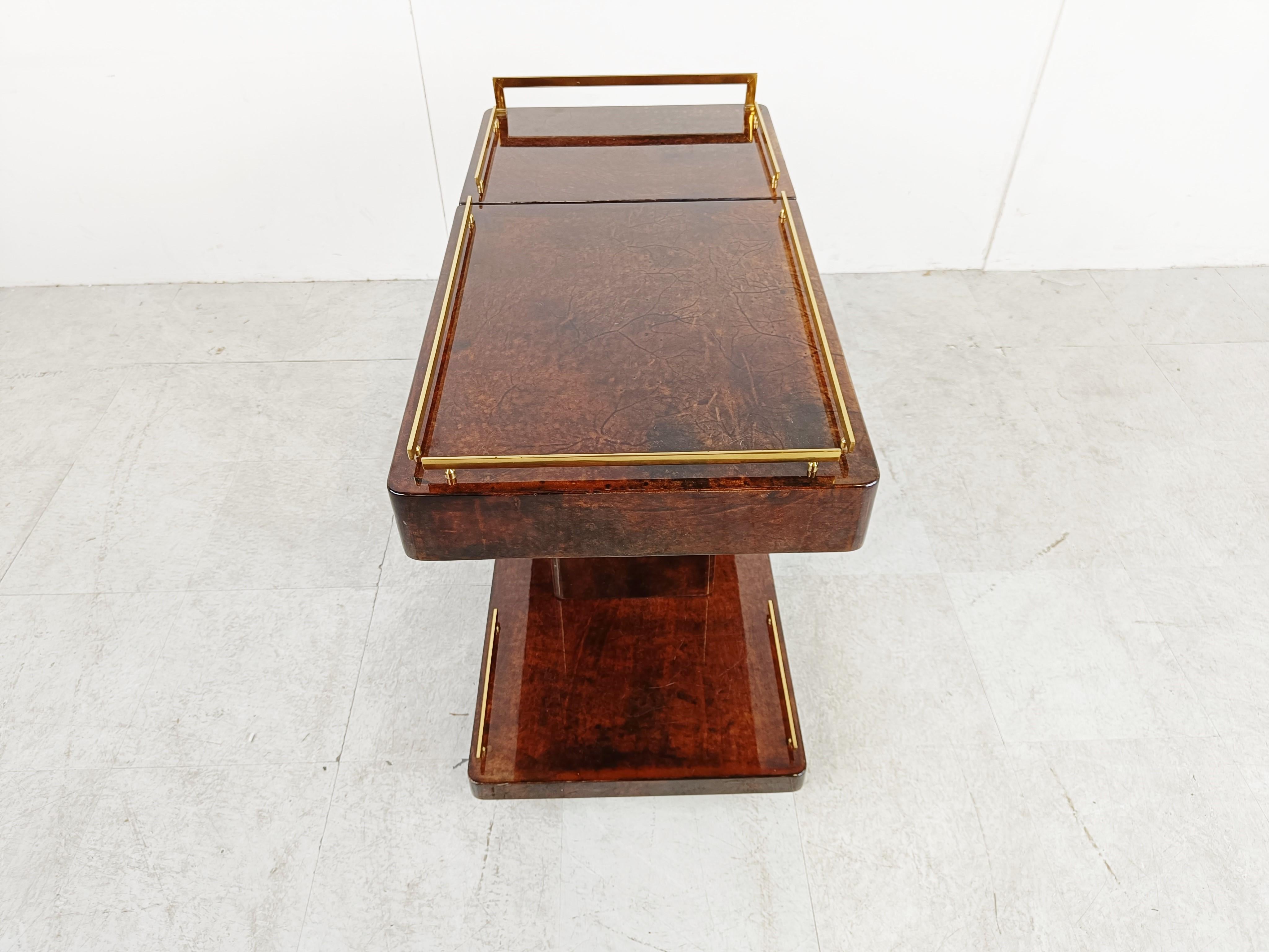 Rare Italian Lacquered Goatskin / Parchment Serving Bar Cart by Aldo Tura, 1960s 1