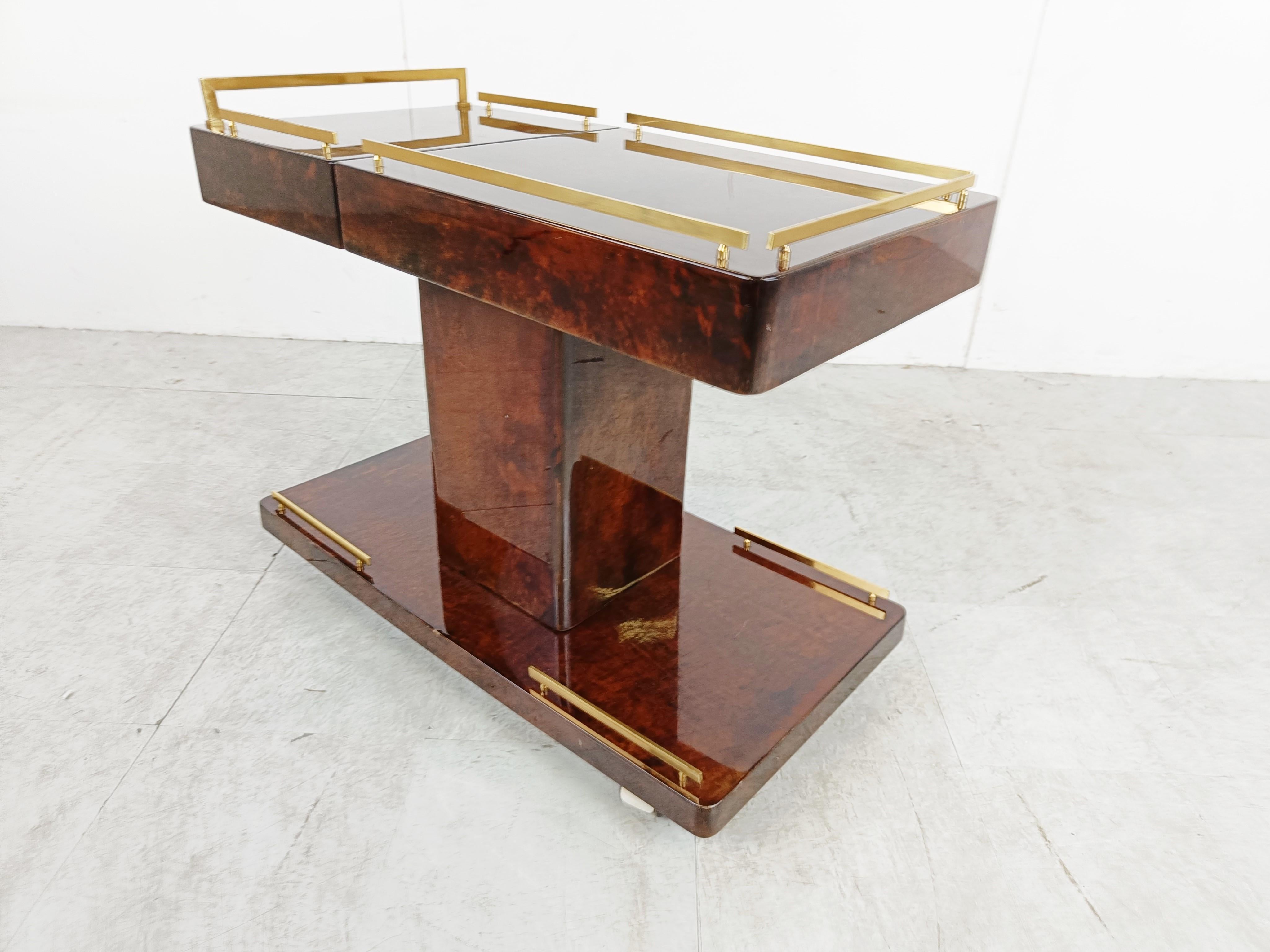 Rare Italian Lacquered Goatskin / Parchment Serving Bar Cart by Aldo Tura, 1960s 2