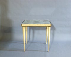 Rare Italian Lacquered Side Table with a Scagliola and Lithograph Top
