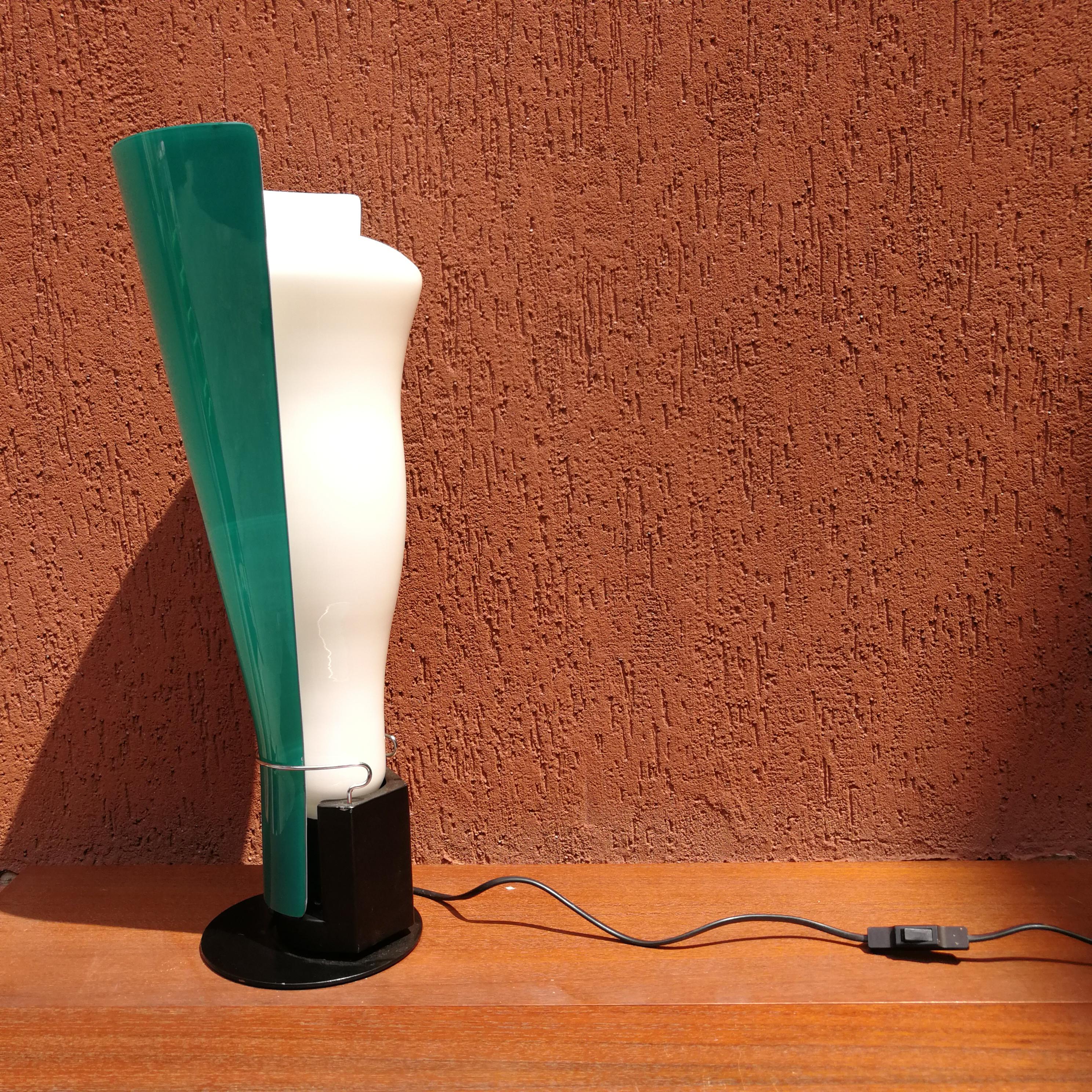 Italian emerald green glass & white table lamp, 1980s 5