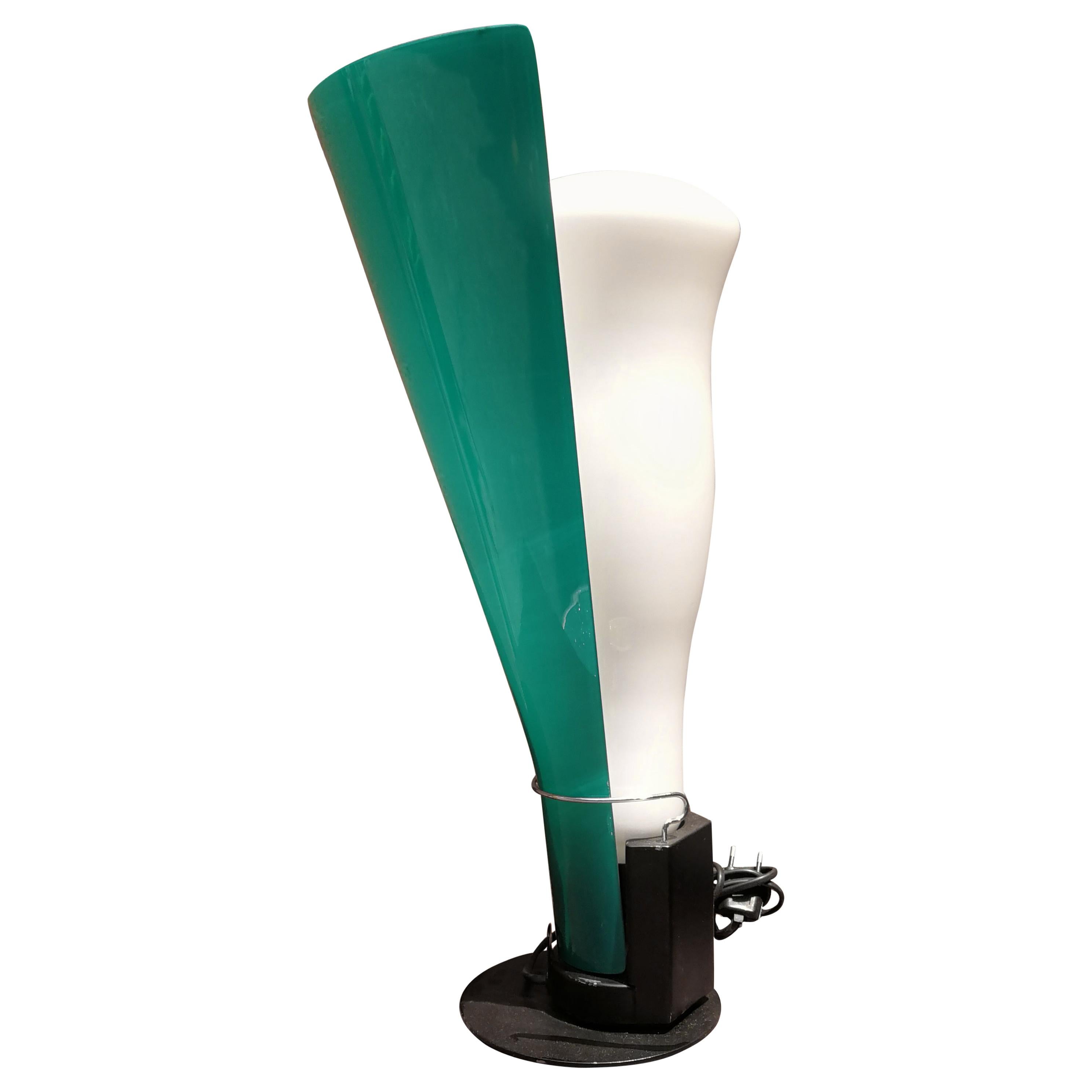 Italian emerald green glass & white table lamp, 1980s