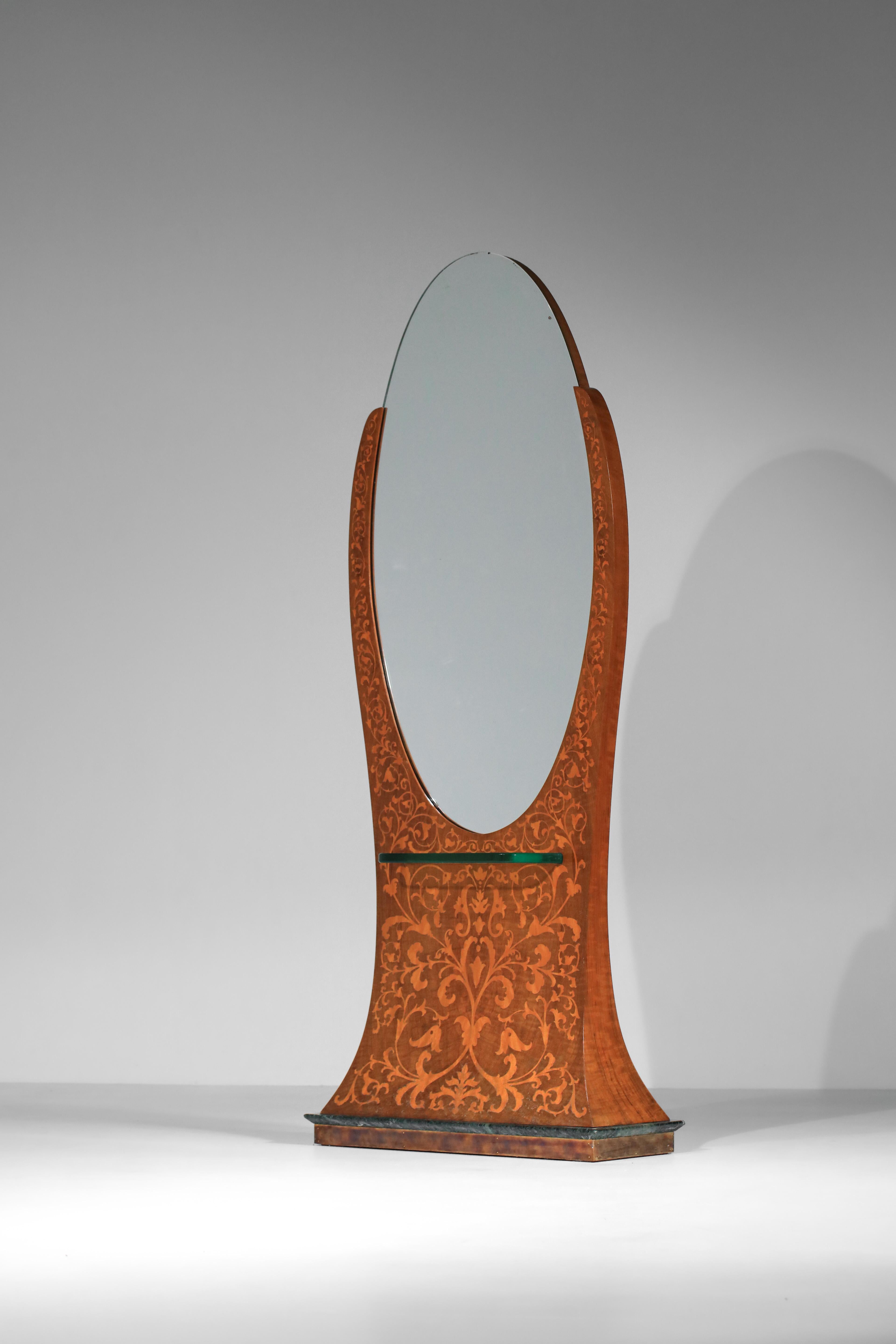 Mid-20th Century rare Italian large psyche mirror from the 30's marquetry mirror unit For Sale
