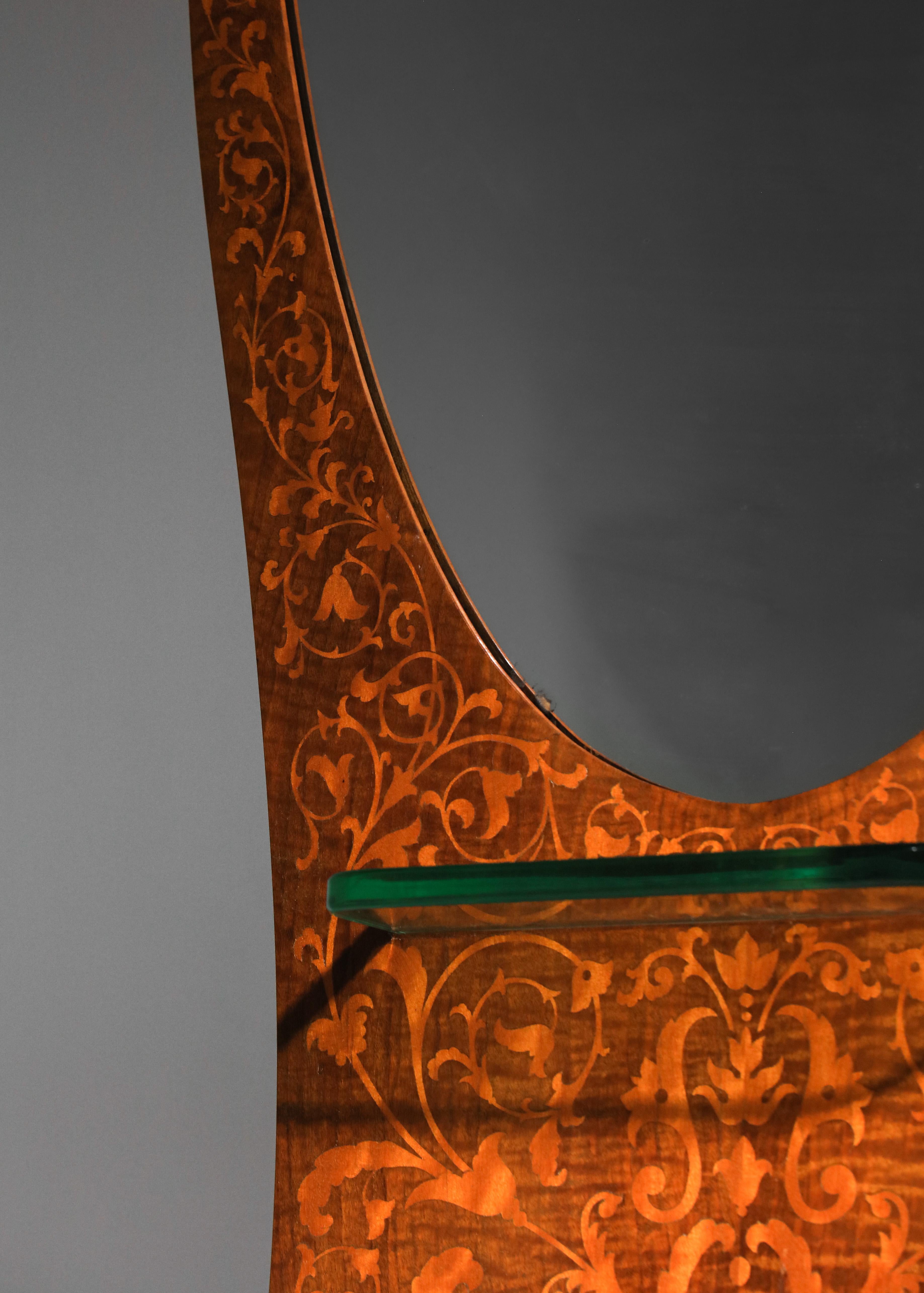 seltener italienischer großer Psyche-Spiegel aus den 30er Jahren Intarsien-Spiegeleinheit (Holz) im Angebot