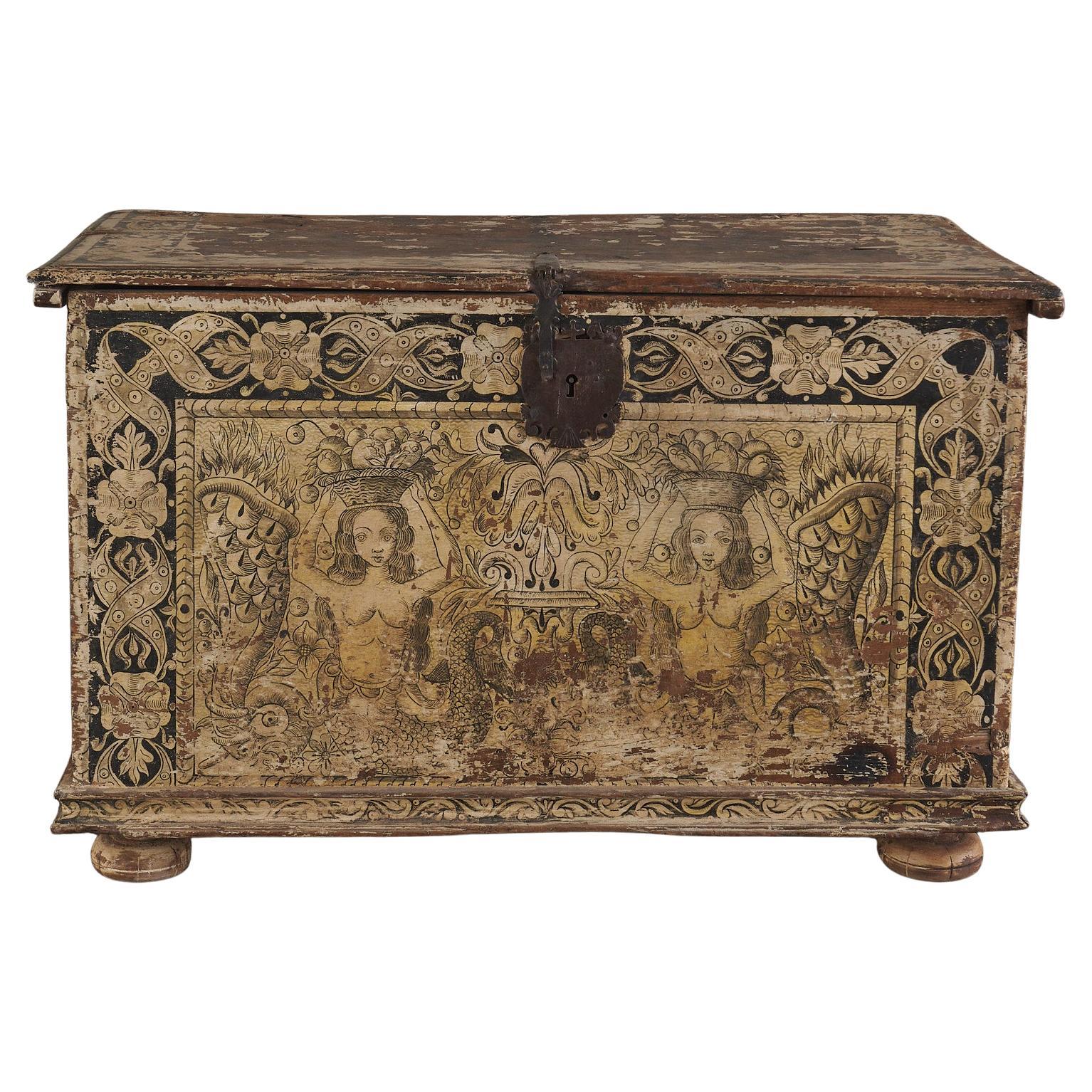 Rare Italian Late Gothic Painted Cassone, 1480-1530 For Sale