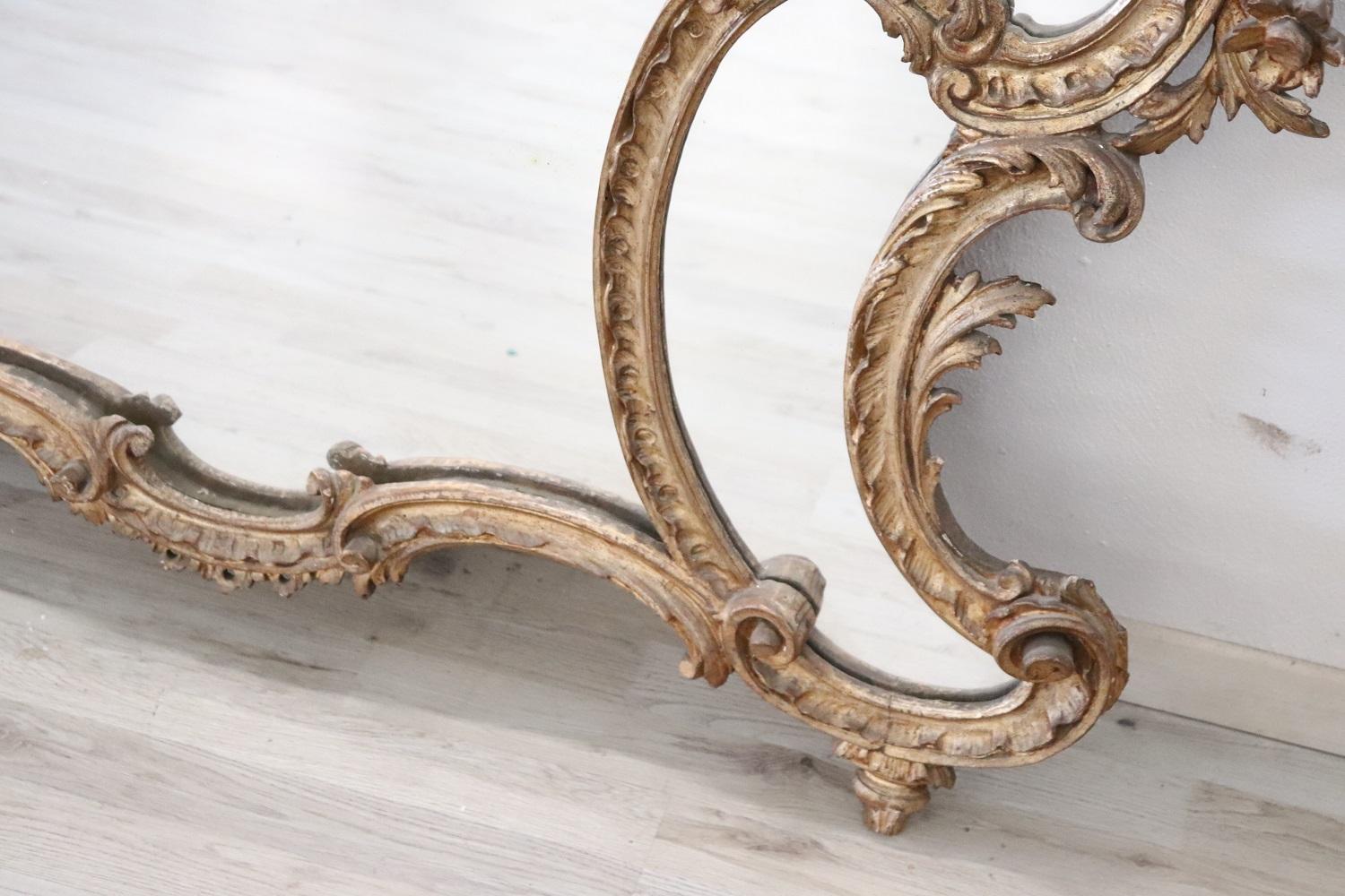 Rare Italian Louis XV Style Carved and Gilded Wood Pair of Wall Mirrors ...