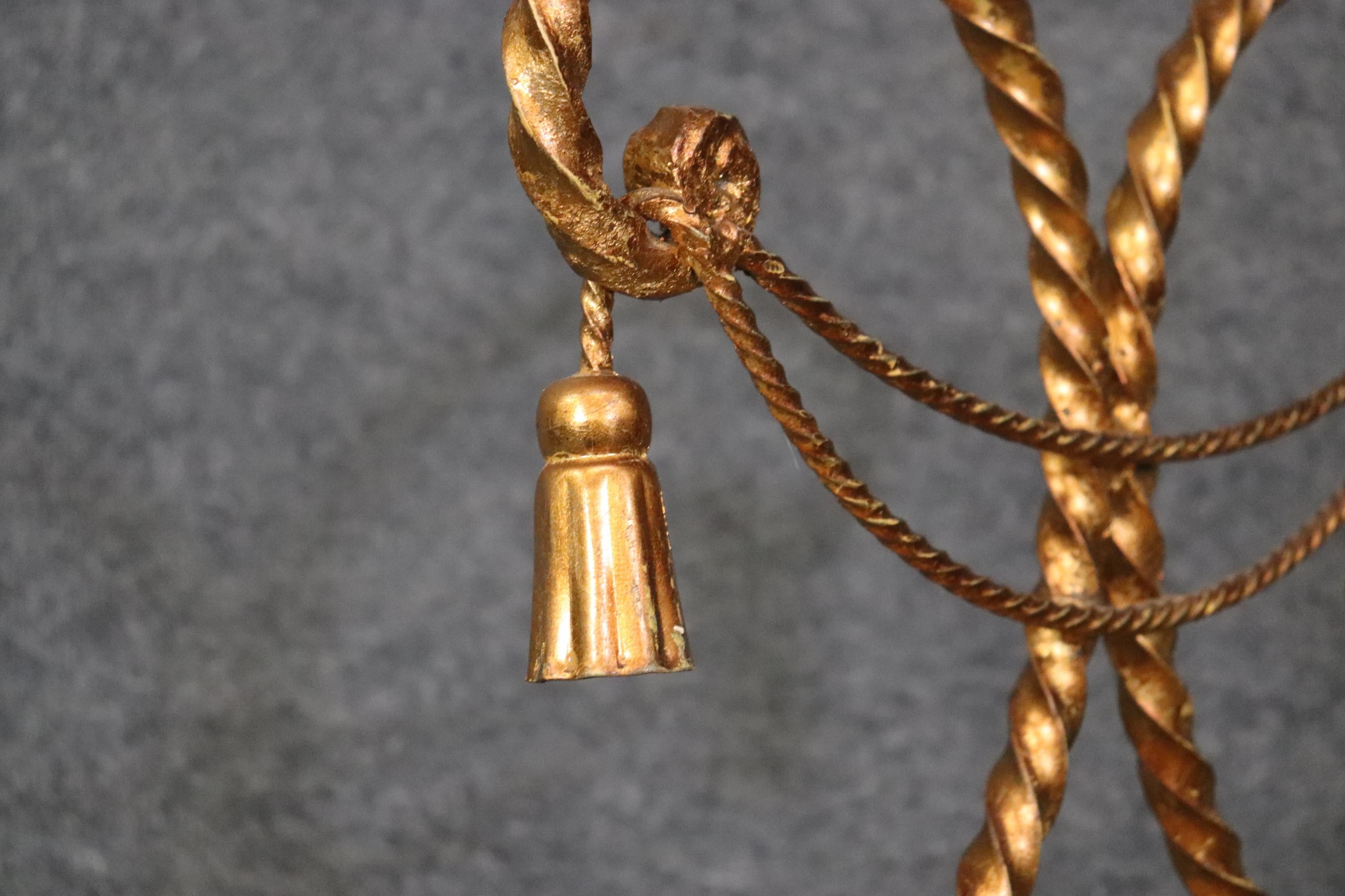 Rare Italian-Made Gilded Wrought Iron Rope Twist and Tassel Style Circa 1950 For Sale 6