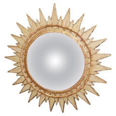 Rare Italian-Made Slag Glass Panel Giltwood Italian Starburst Sunburst Mirror