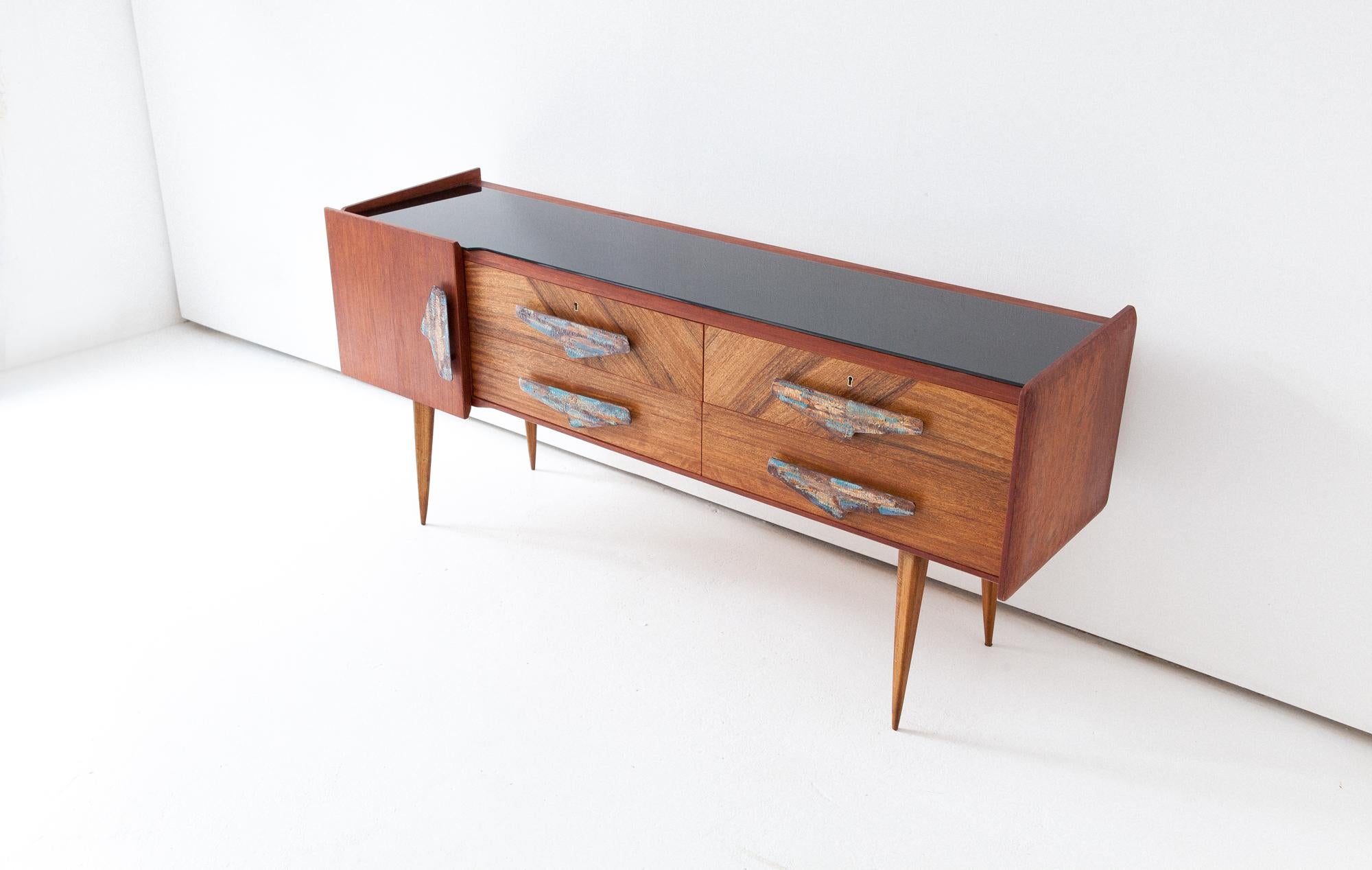 Mid-20th Century Rare Italian Mahogany and Teak Sideboard with Chest of Drawers, 1950s
