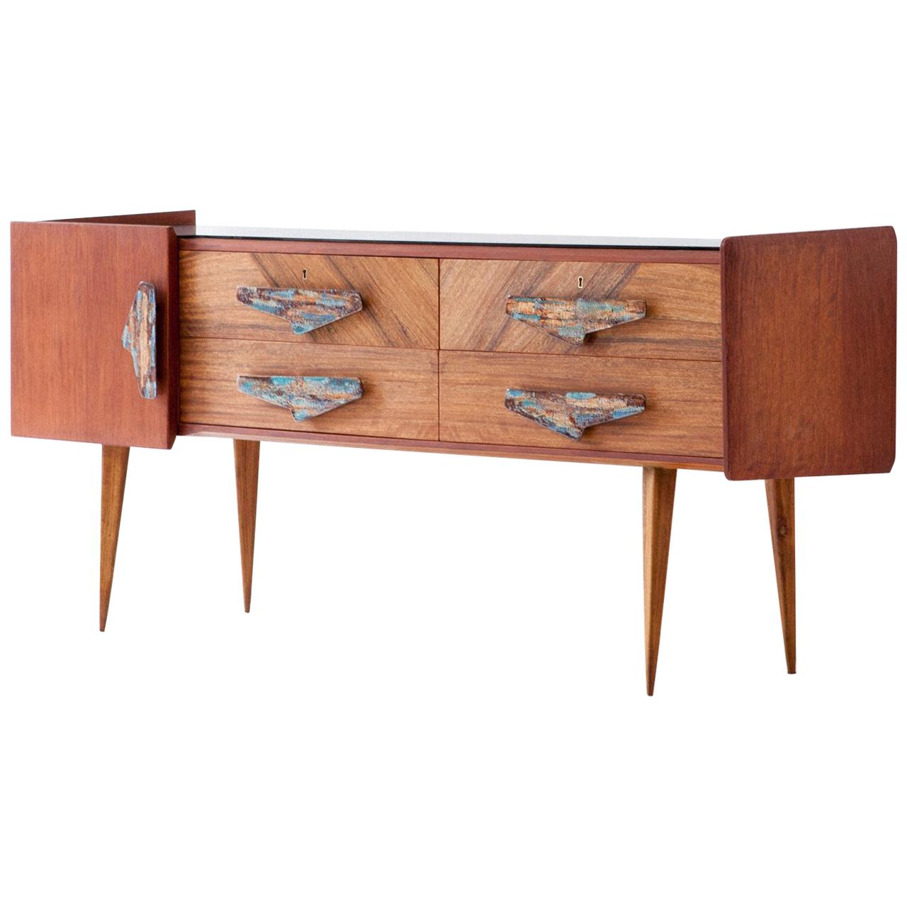 Rare Italian Mahogany and Teak Sideboard with Chest of Drawers, 1950s