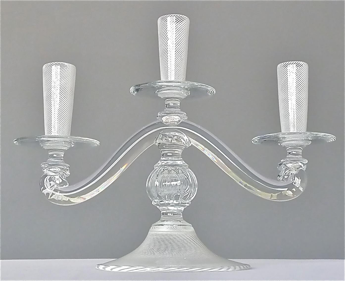 Rare Italian Mezza Filligrana Murano Glass Candle Holder Venini Zecchin 1930s For Sale 13
