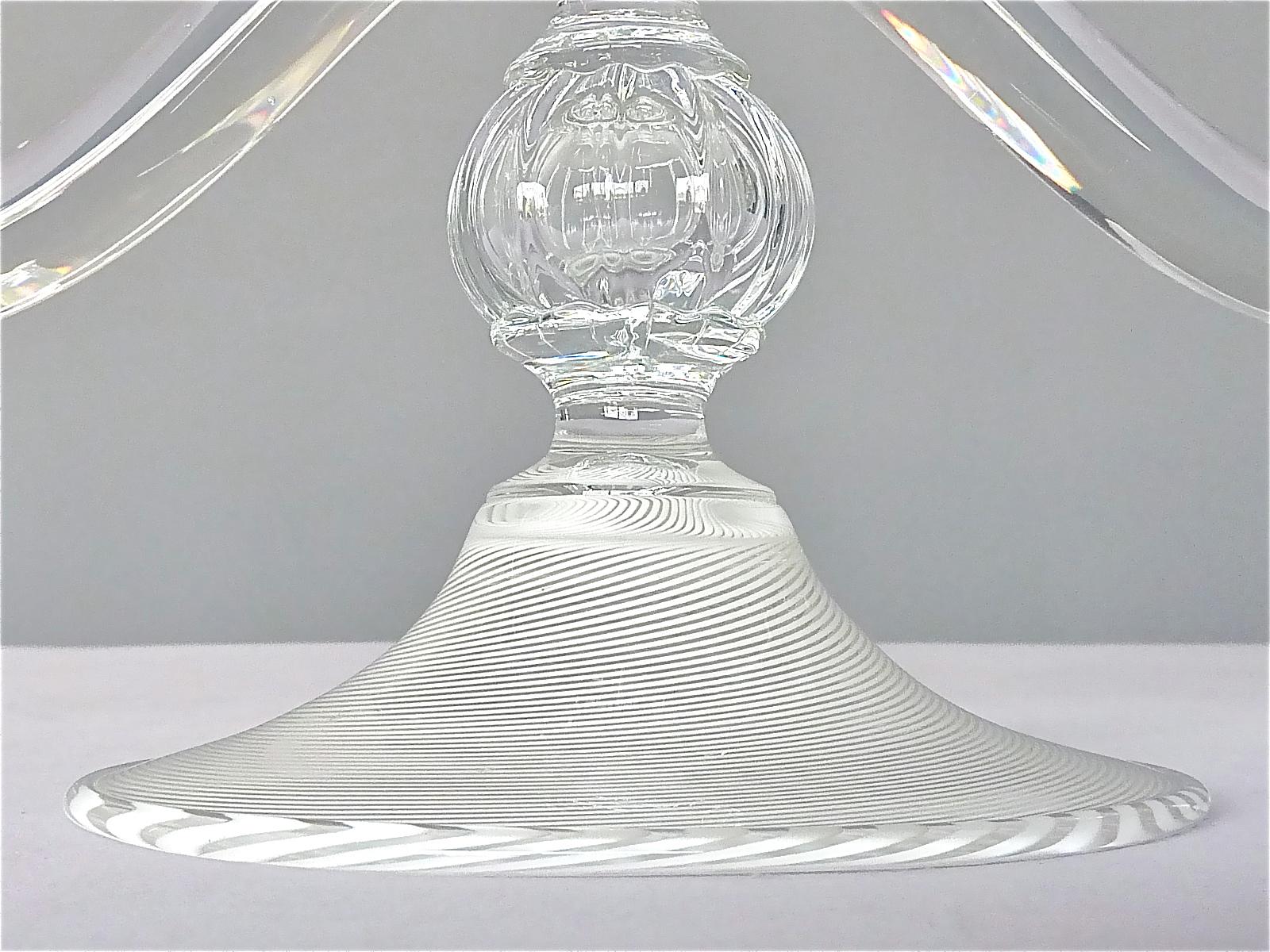 Hand-Crafted Rare Italian Mezza Filligrana Murano Glass Candle Holder Venini Zecchin 1930s For Sale