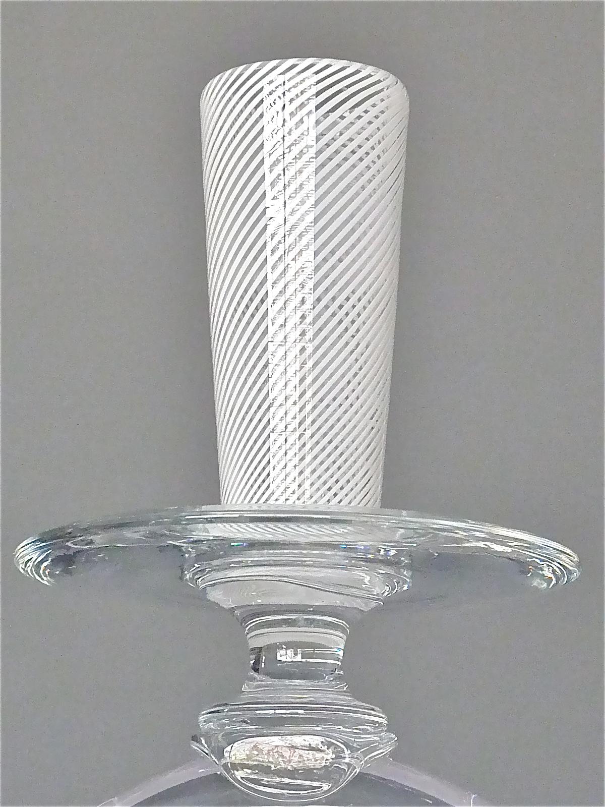 Mid-20th Century Rare Italian Mezza Filligrana Murano Glass Candle Holder Venini Zecchin 1930s For Sale