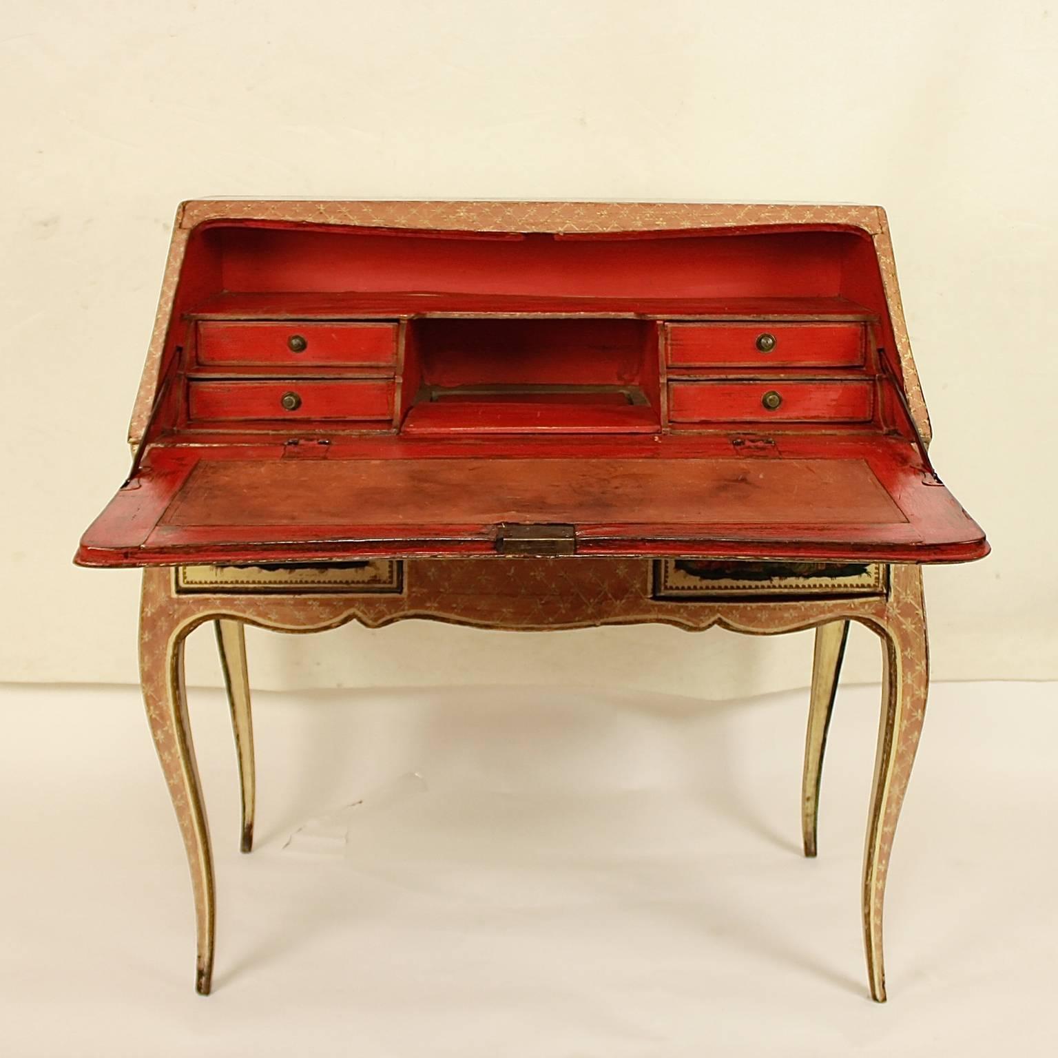 Rococo Rare Italian Mid-18th Century Lacca Povera Desk or Bureau