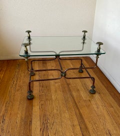 Rare Italian Mid Century Brass & Gold Leaf Finish with Glass Top Cocktail Table