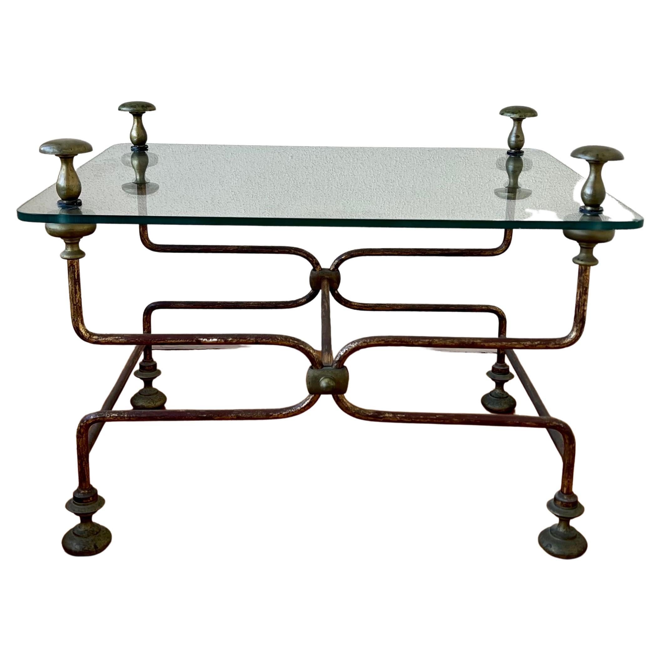 Rare Italian Mid Century Brass and Gold Leaf Finish with Glass Top