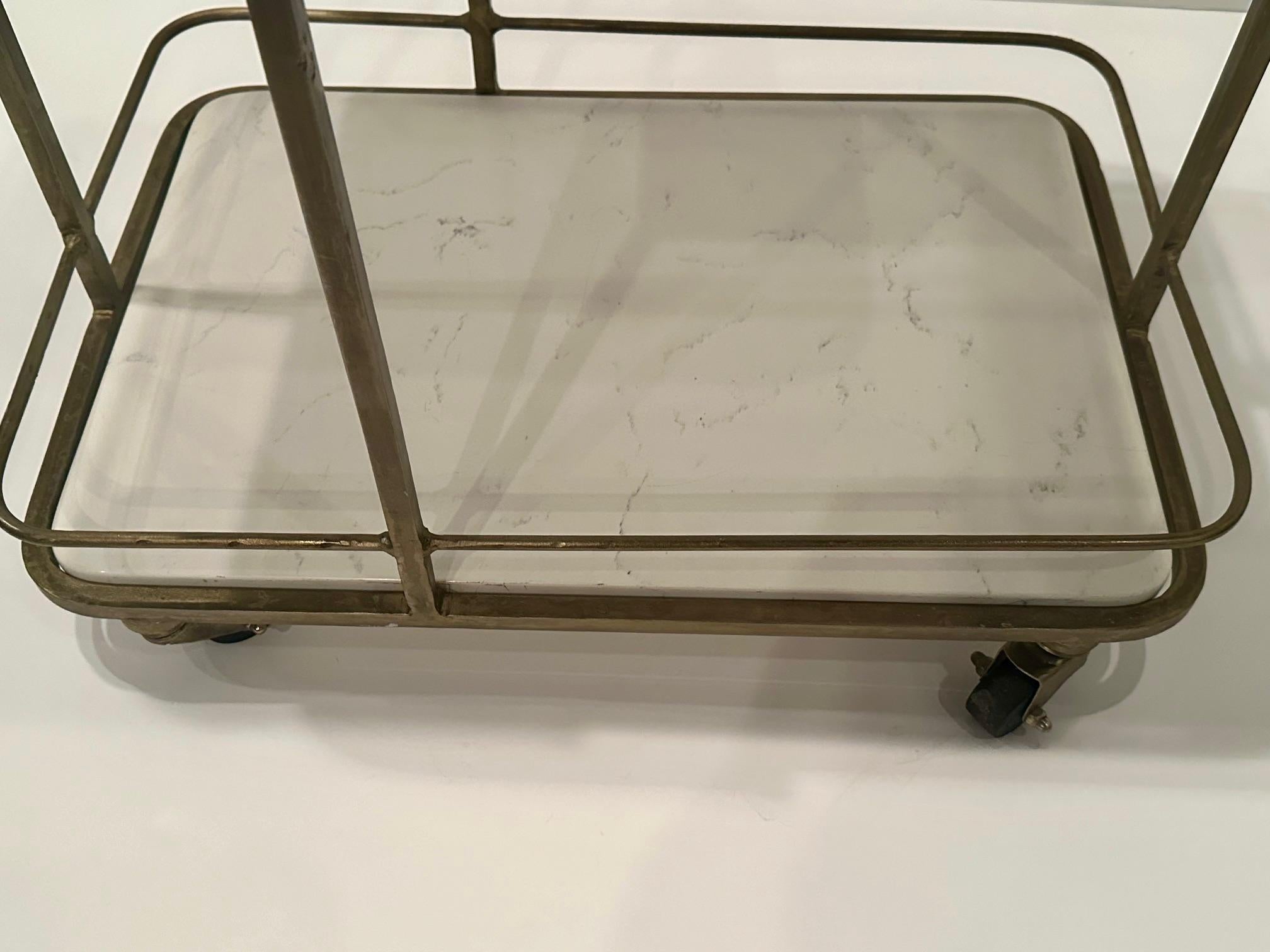 Mid-Century Modern Rare Italian Mid Century Modern Gilt Iron 3 Tier Bar Cart with Inset Marble  For Sale