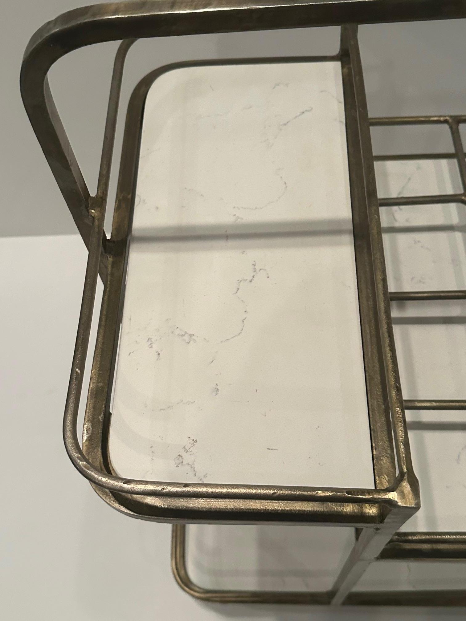 Rare Italian Mid Century Modern Gilt Iron 3 Tier Bar Cart with Inset Marble  For Sale 3