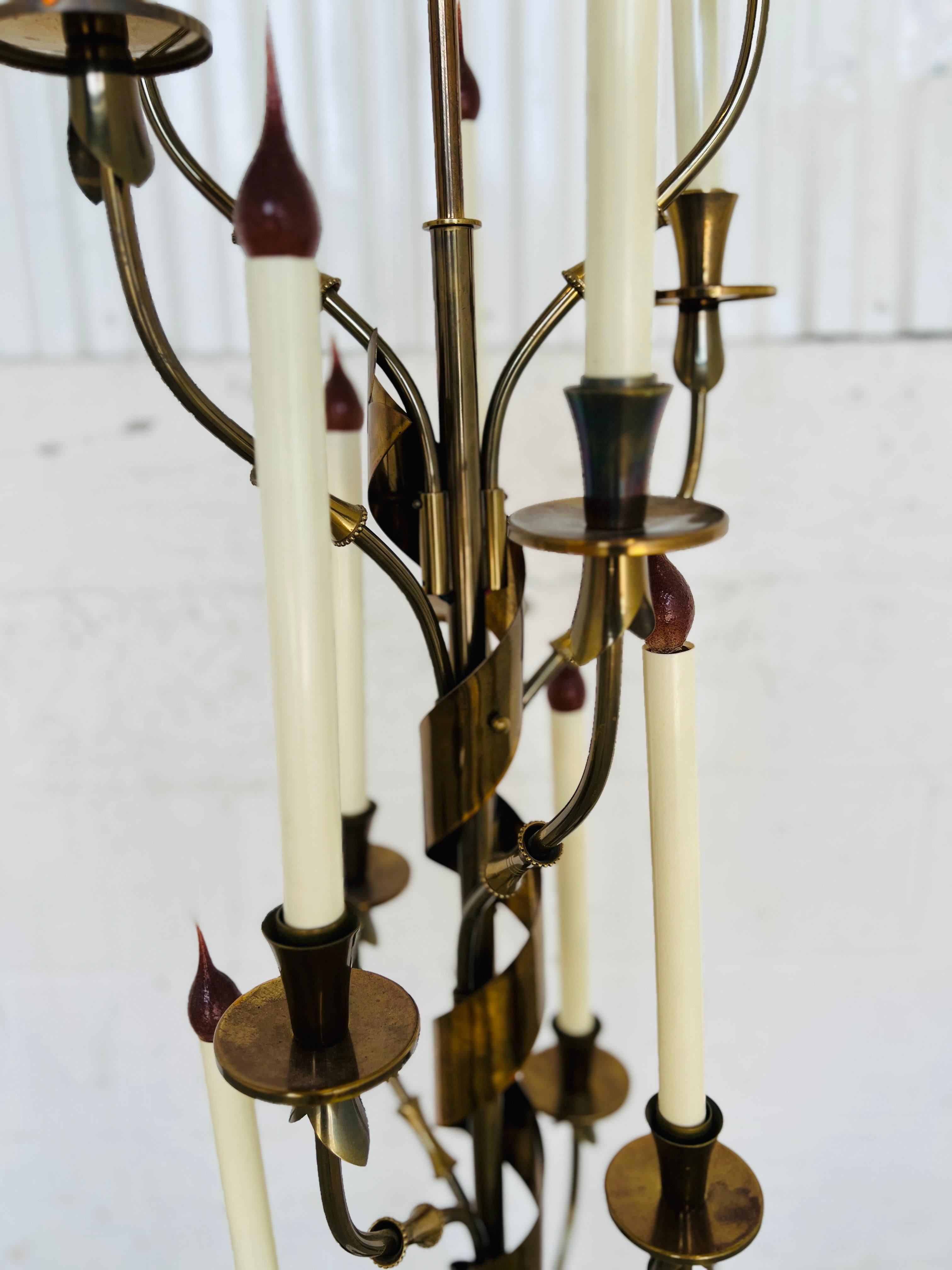 Hollywood Regency Rare, Italian Mid Century Stilnovo 10-Light Brass & Marble Floor Lamp C. 1960 For Sale