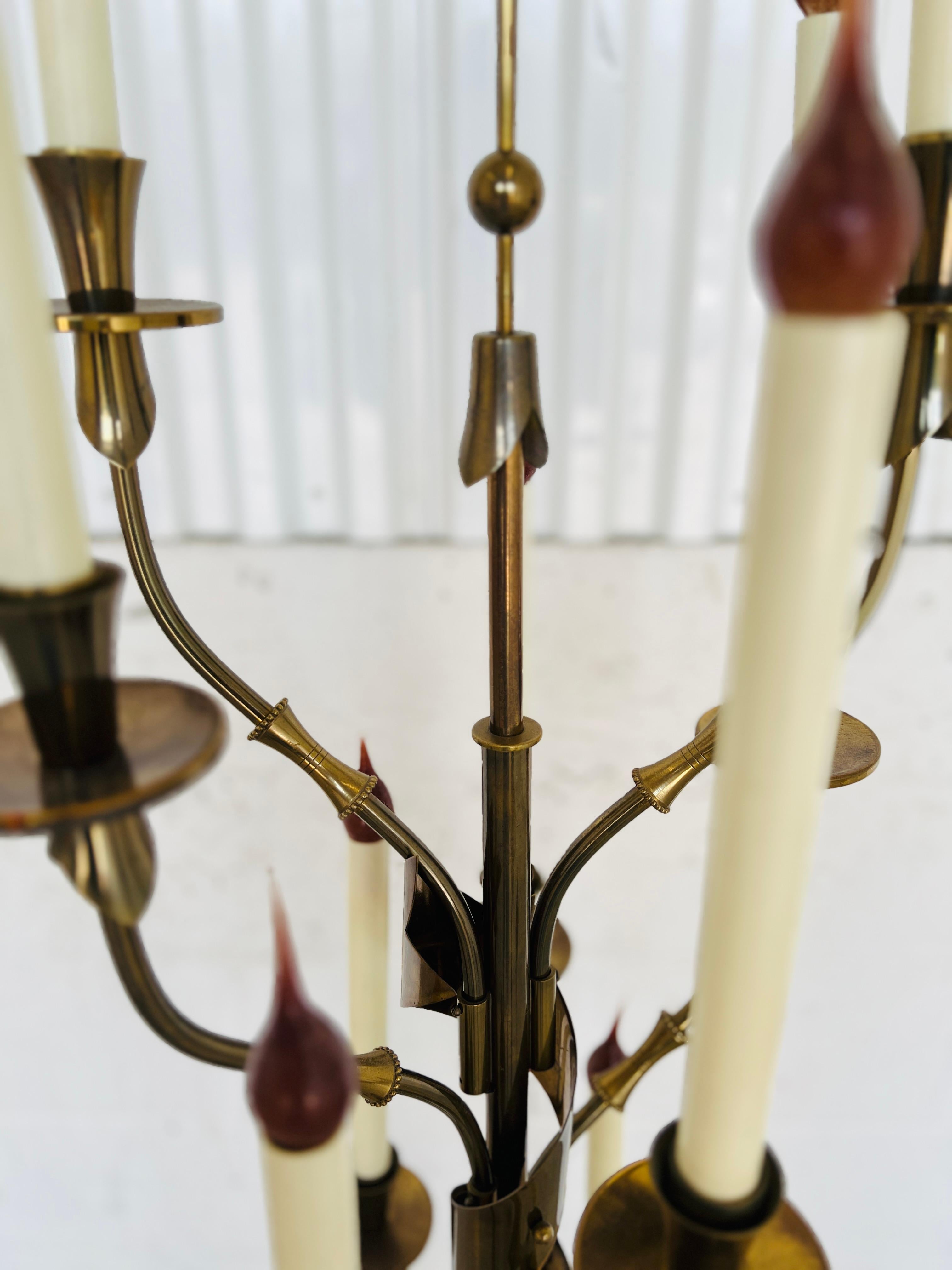 20th Century Rare, Italian Mid Century Stilnovo 10-Light Brass & Marble Floor Lamp C. 1960 For Sale